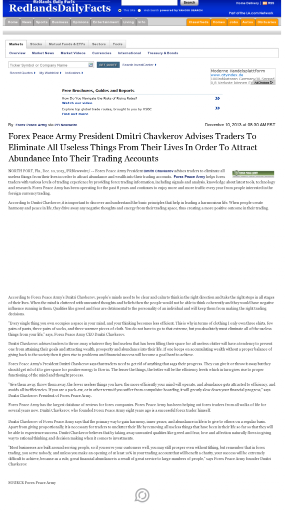 Forex Peace Army - Redlands Daily Facts (Redlands, CA)- Attracting Wealth