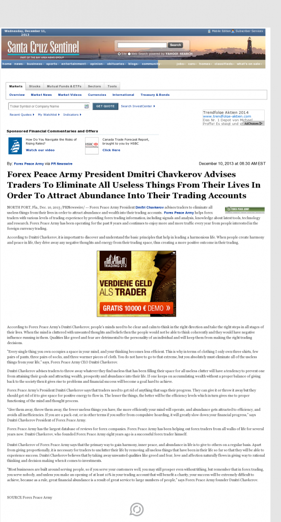 Forex Peace Army - Santa Cruz Sentinel (Santa Cruz, CA)- Attracting Wealth
